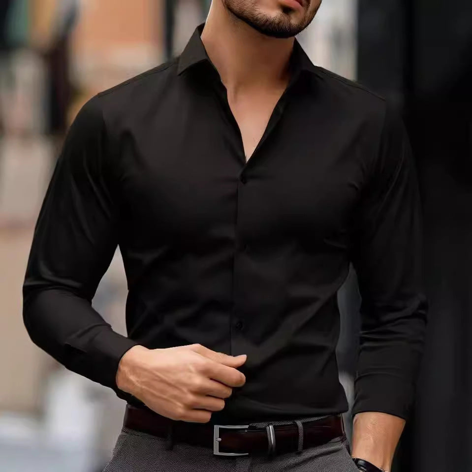 Business Lapel Solid Color Long Sleeve Casual shirt