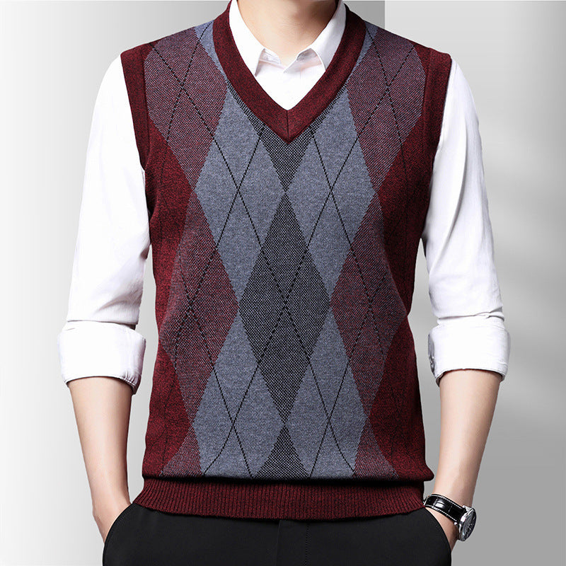 Men's Sleeveless Knitted Sweater Casual Plaid Vest