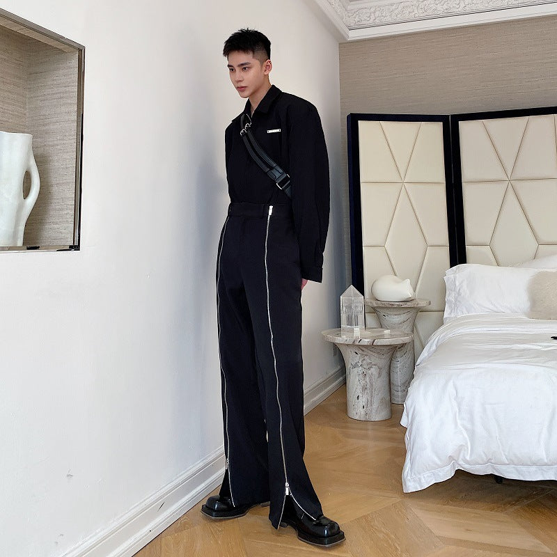 Zipper Decorative Slit Trousers For Men