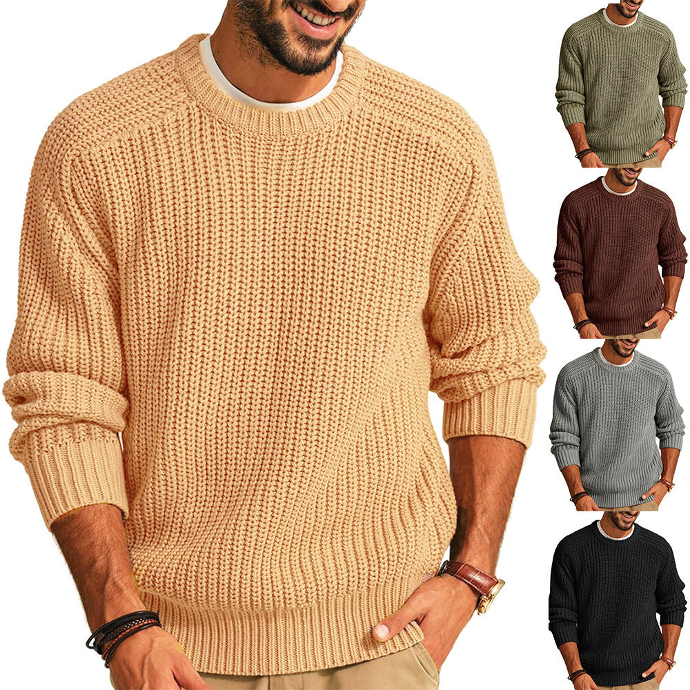 Men's Solid Color Long Sleeve Round Neck Sweater