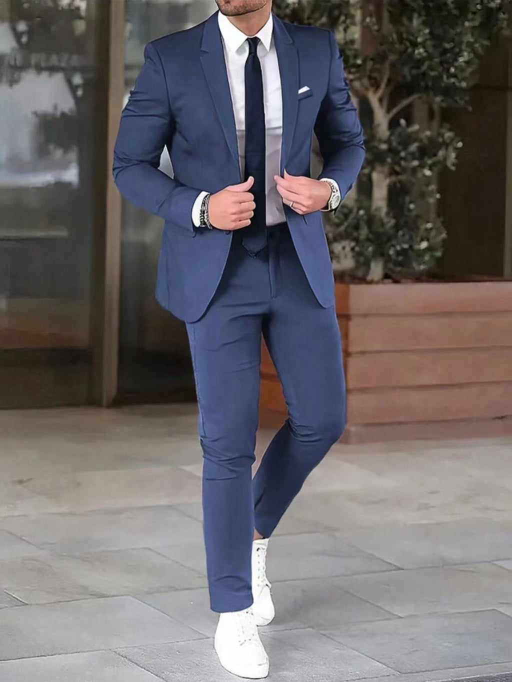 Two-piece Solid Color Slim-fit Coat Suit Pants