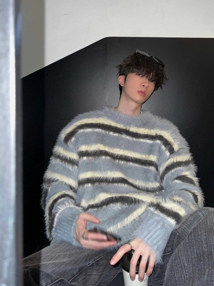 Mohair Blue And White Striped Sweater For Men And Women