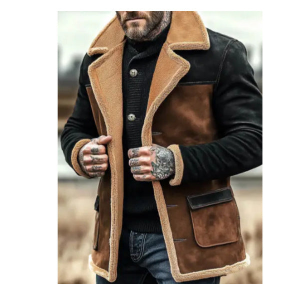 Winter Men's Vintage Suede Color Matching Casual Jacket