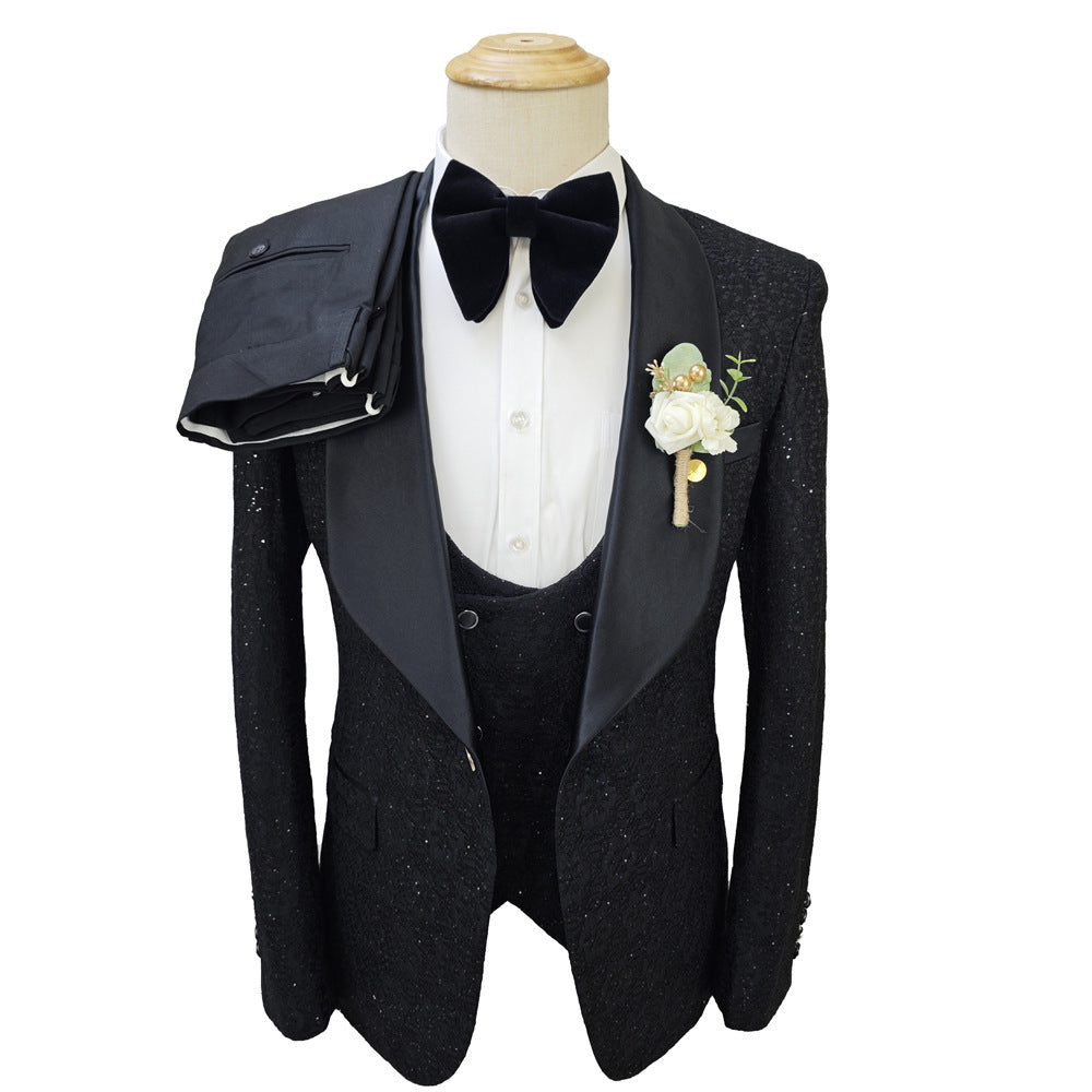 Men's Suit Set 3 Pieces Groomsmen Wedding Lace Costumes suit