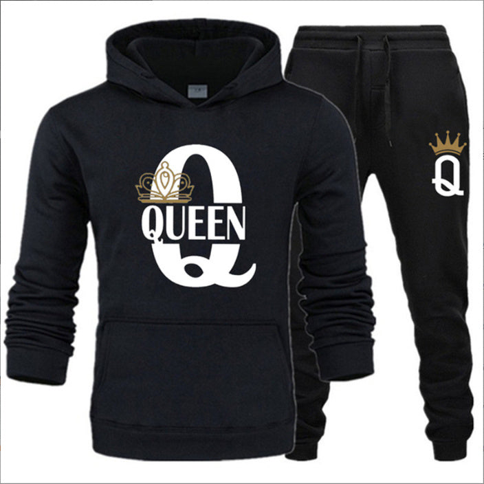 Men's Sweater KING QUEEN Loose Casual Hooded Printed Couple Suit