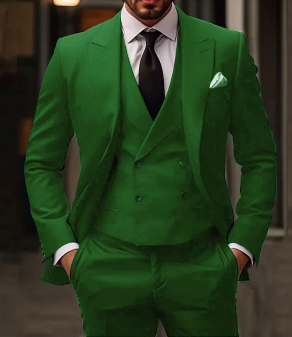Green Plus-sized Three-piece Groom Suit