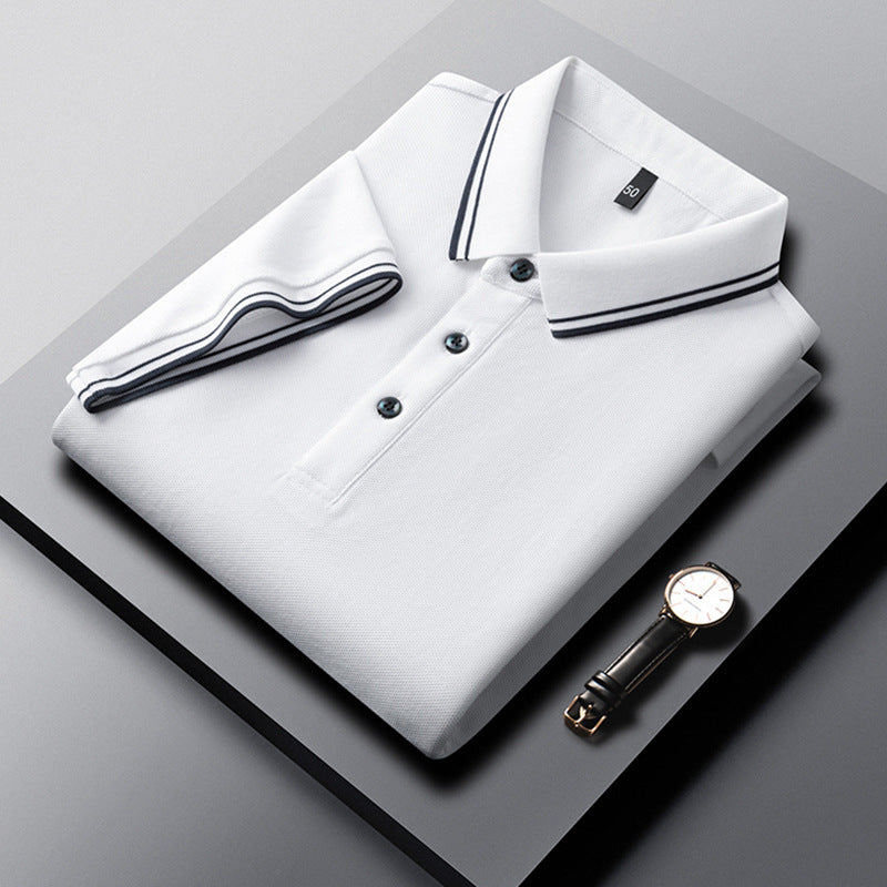 Summer Lapel Mercerized Cotton T-shirt Loose Breathable