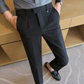 High Waist Straight Double Pleated Casual Suit Pants
