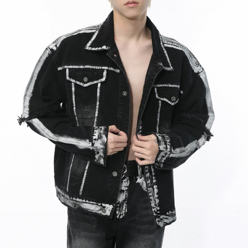 Spring Fashion Handmade Painting Retro Denim Suit