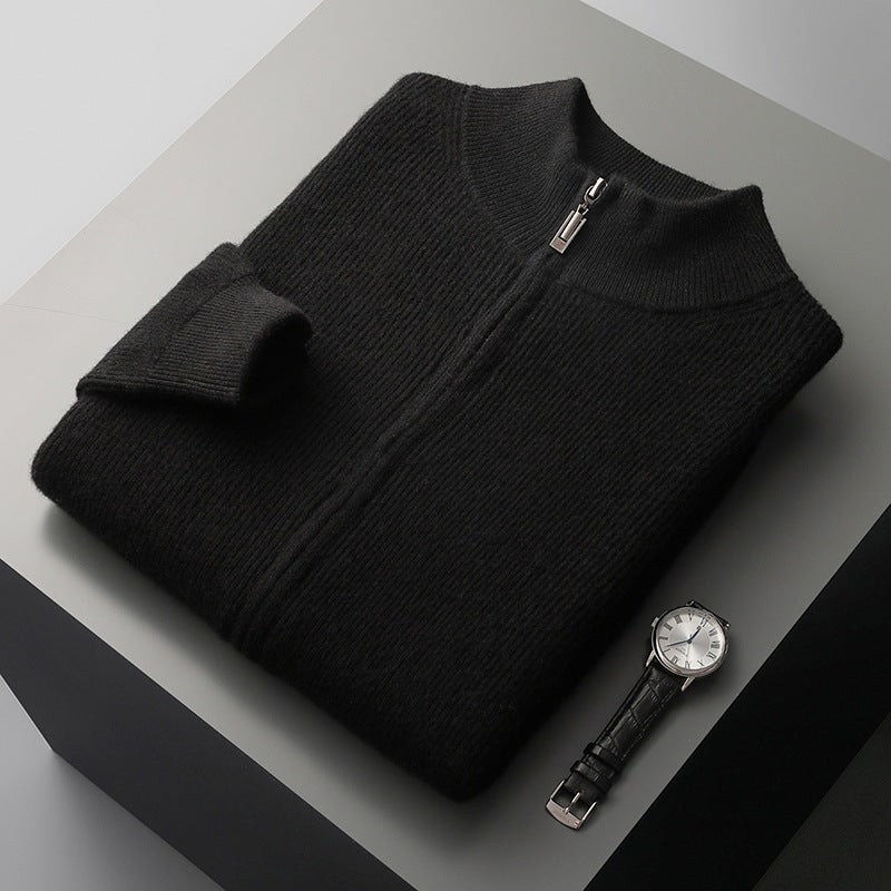 Men's Cardigan Half Turtleneck Zipper Wool Coat Sweater
