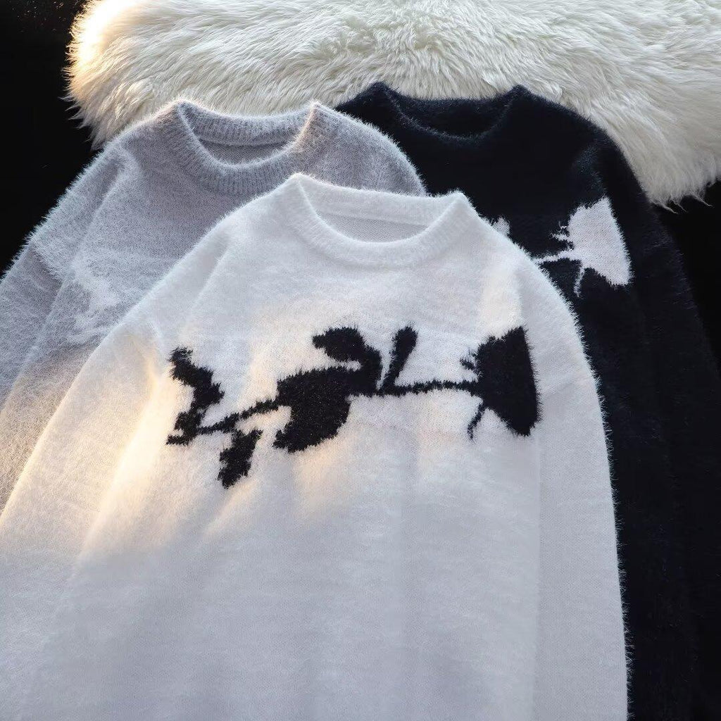 American Dark Rose Flocking Horse Sweater For Men