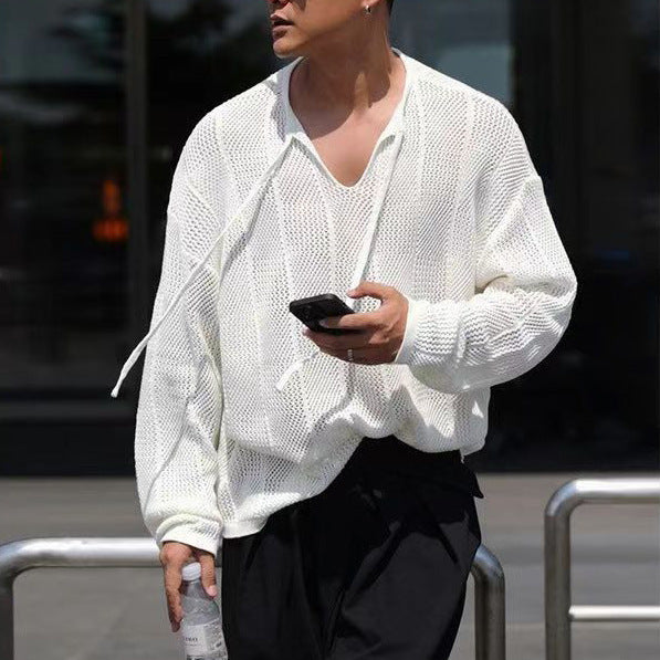 Elastic Hollow-out Micro-transparent Long-sleeved Loose Sweater