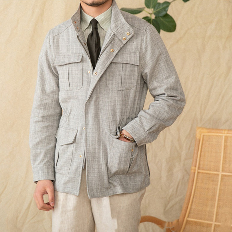 Cotton And Linen Stand-up Collar Cinched M65 Safari Jacket
