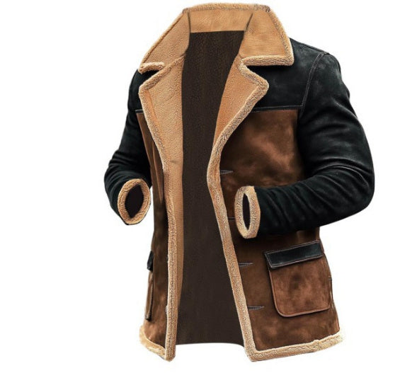 Winter Men's Vintage Suede Color Matching Casual Jacket