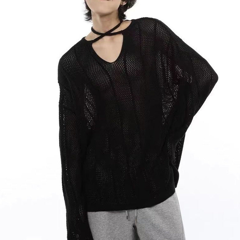 Elastic Hollow-out Micro-transparent Long-sleeved Loose Sweater