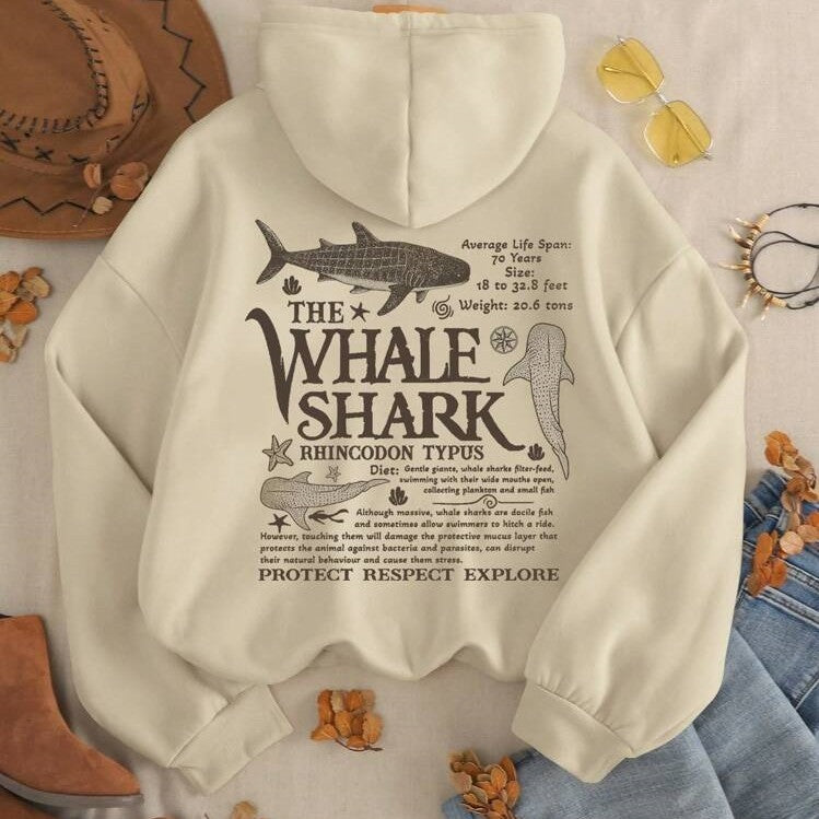 Casual Shark Slogan Print Hoodie Sweatshirt