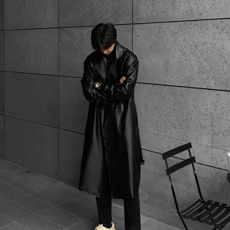 Men's Mid-length Double-breasted Leather coat