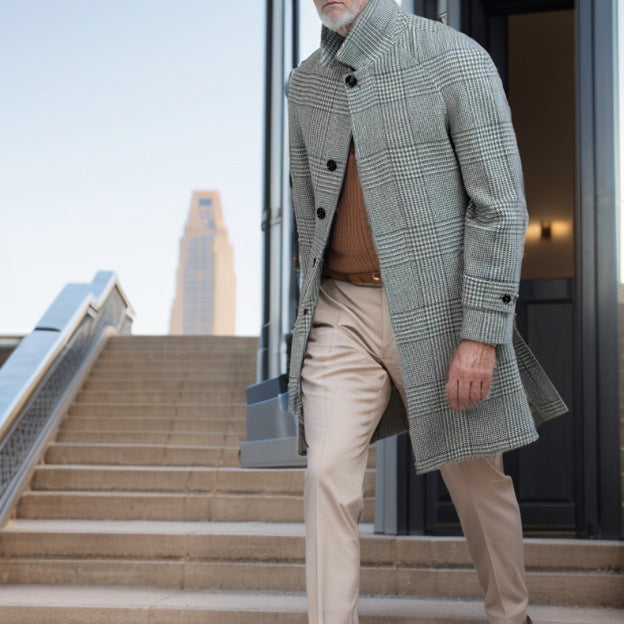 Men's Raglan Sleeve Checked Woolen Coat