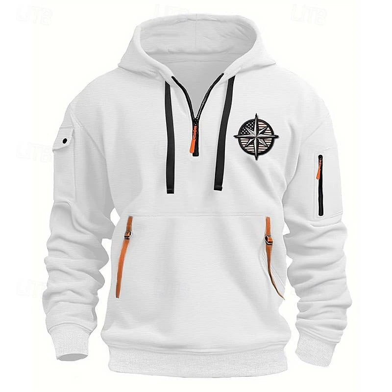Men's Casual Sports Multi-zipper Embroidery Badge hoodie