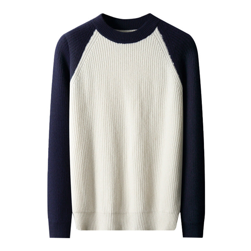 Men's Color-block Crew Neck Ingot Needle Thickened Knitting Wool Base sweater