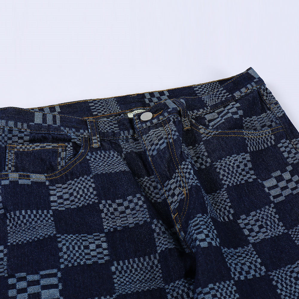 Checkerboard Jacquard Jeans For Men