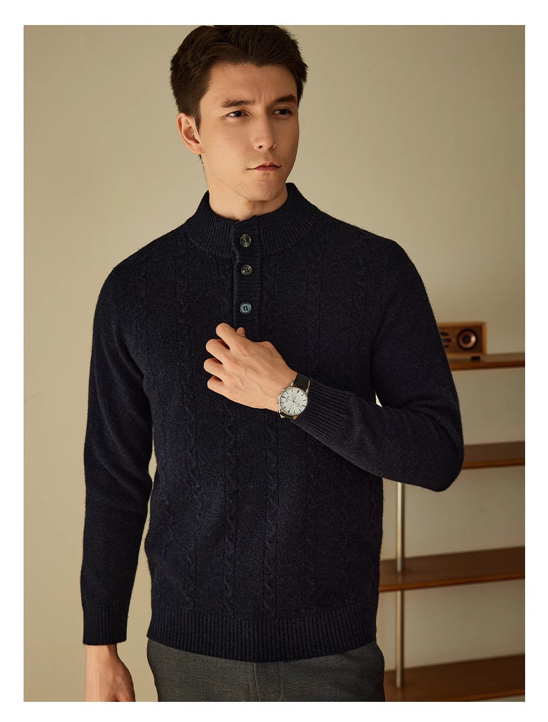 Men's Half-high Collar Button Sweater Autumn And Winter Thick Sweater