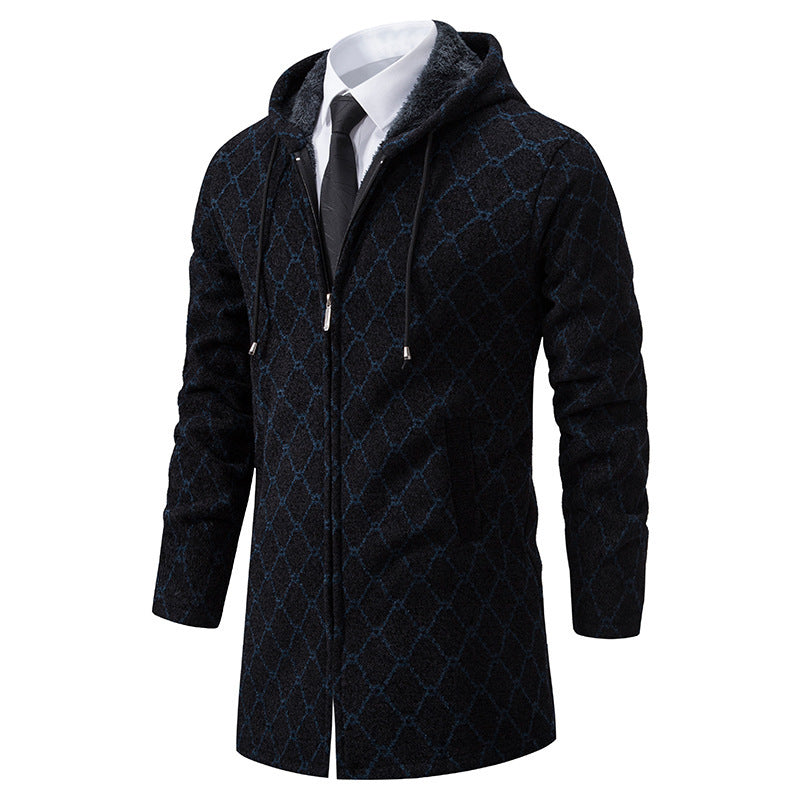 Men's Mid-length Sweater Casual Hooded Coat