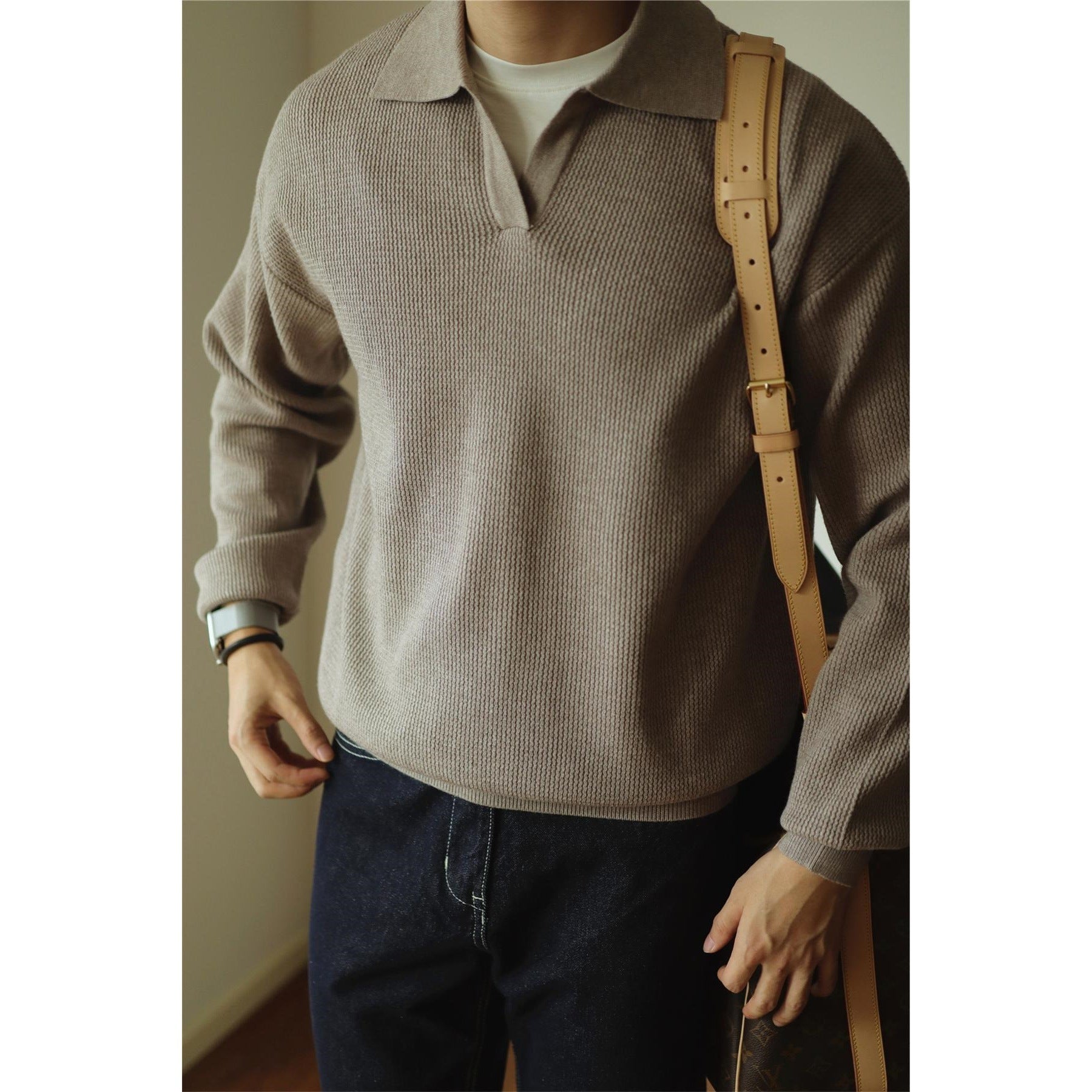 Lapel Warm Men's Long Sleeve Base sweater