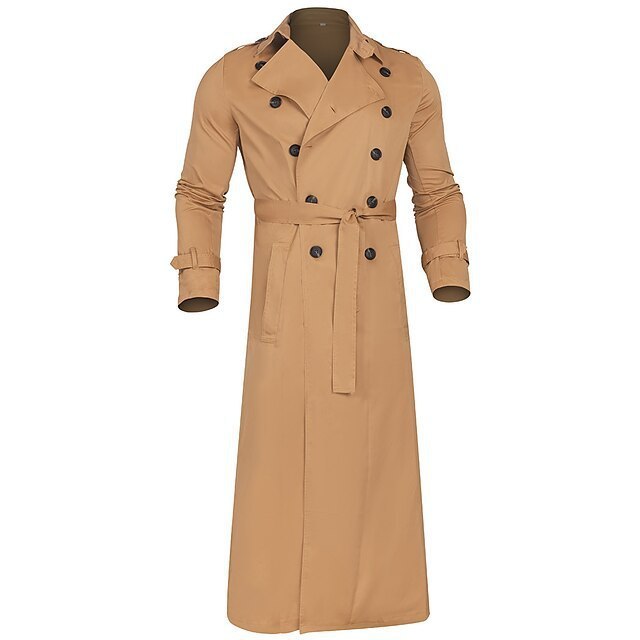 Long Trench Coat Large Lapel Double Breasted Belt Coat