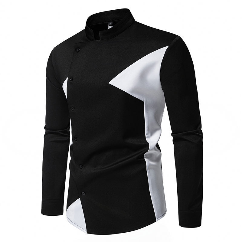 Men's Color Collision Design Casual Long Sleeve Shirt