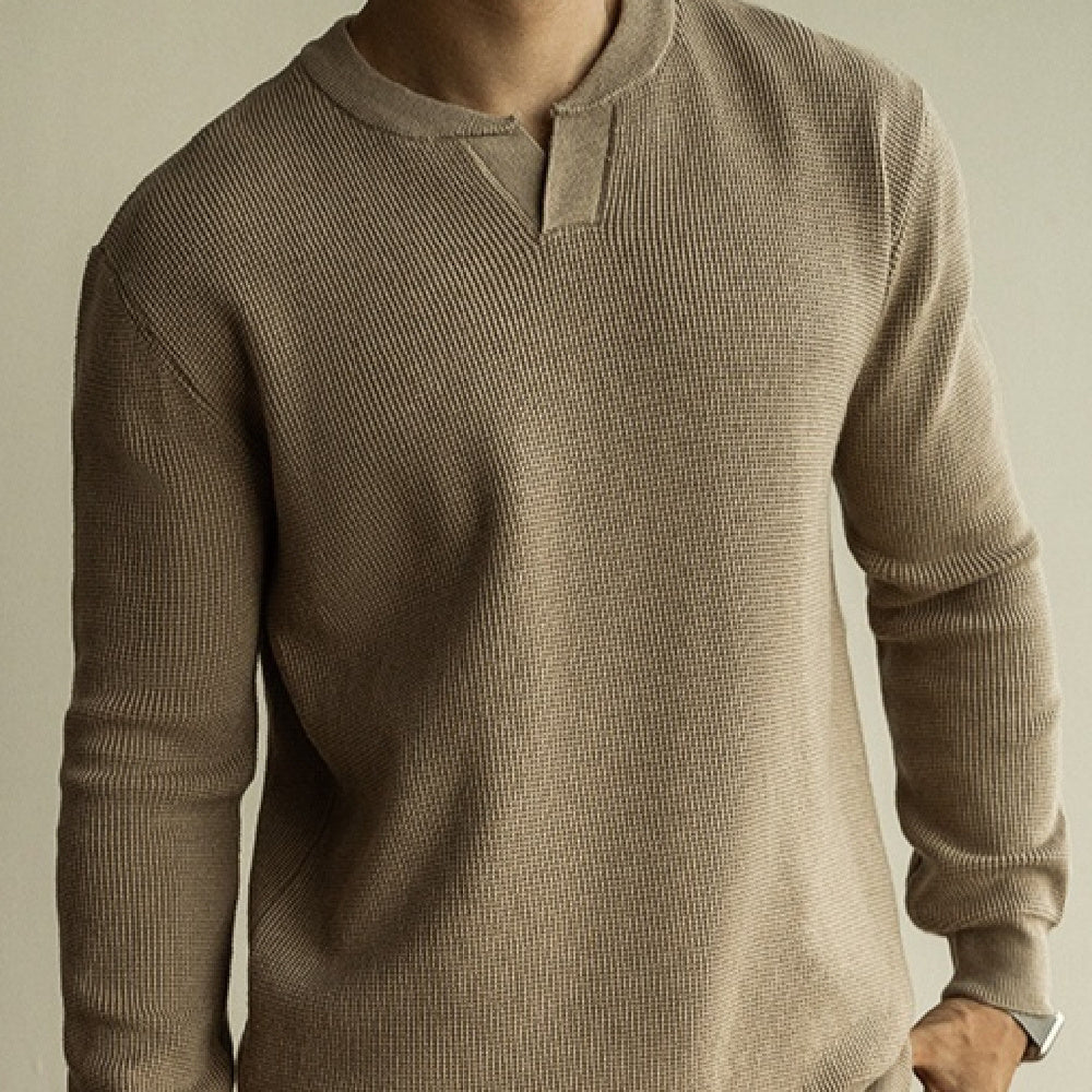 Men's Winter And Autumn Casual V-neck Long Sleeve Sweater Henley Shirt