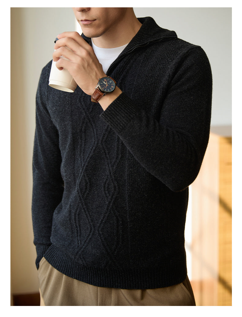 Pure Wool Sweater Half-height Zip Leisure Warm Sweater