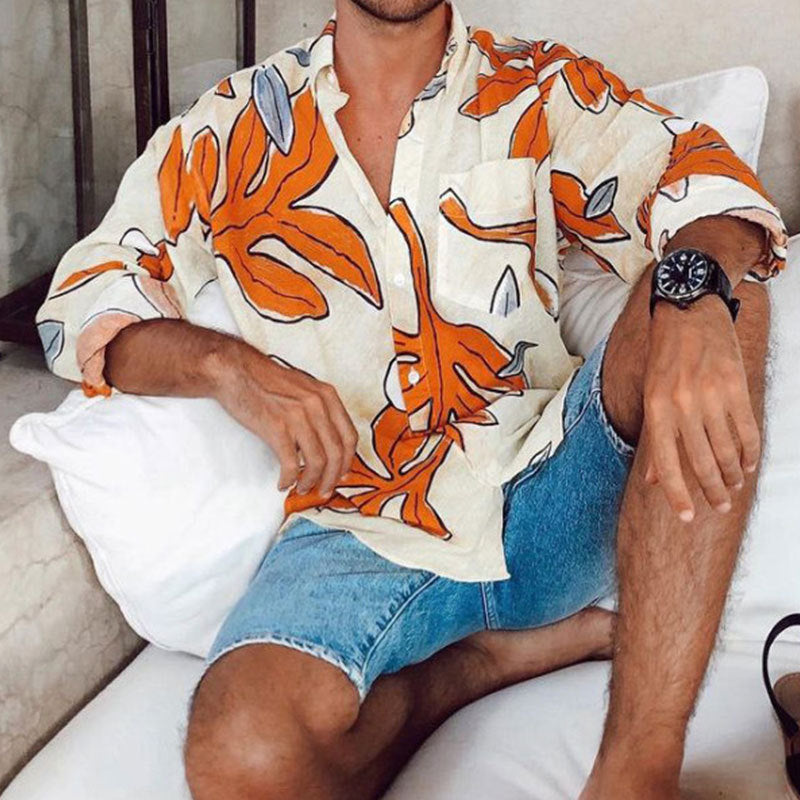 Men's Printed Beach Style Long Sleeve shirt