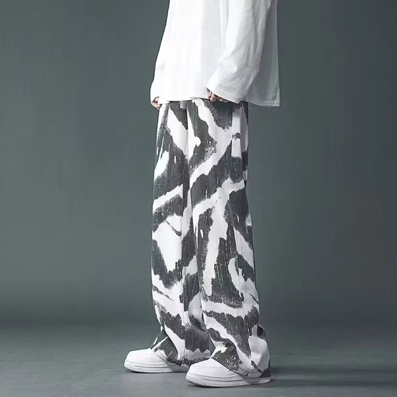 High Street Tie-dyed Graffiti Wide-leg Pants Men