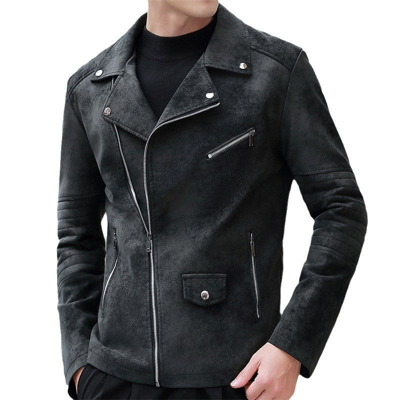 Velvet Padded Leather Coat Men's