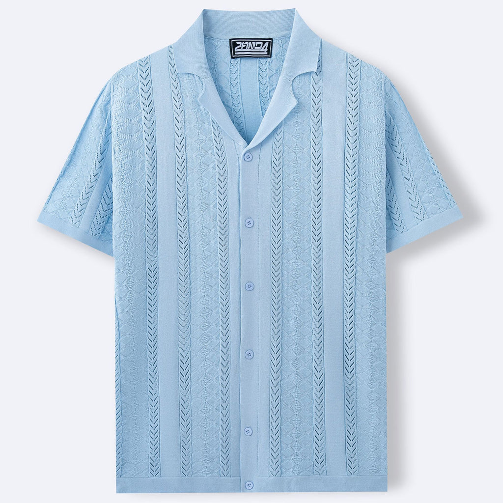 Short Sleeve Striped Hollow Shirt
