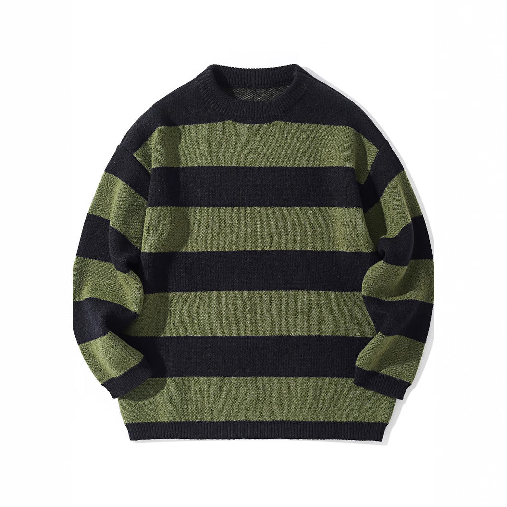 Contrast Color Striped Autumn And Winter Loose Round Neck Pullover Sweater