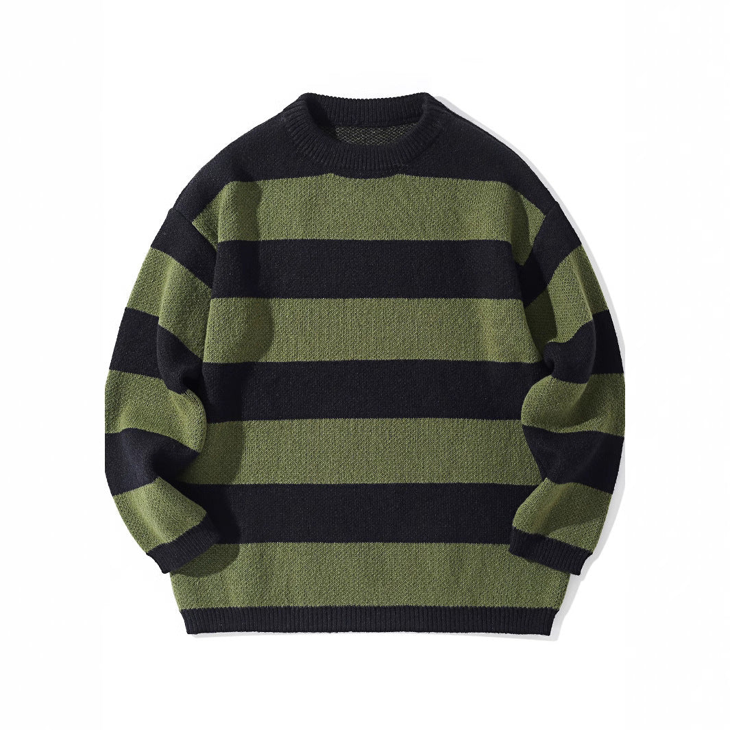 Contrast Color Striped Autumn And Winter Loose Round Neck Pullover Sweater