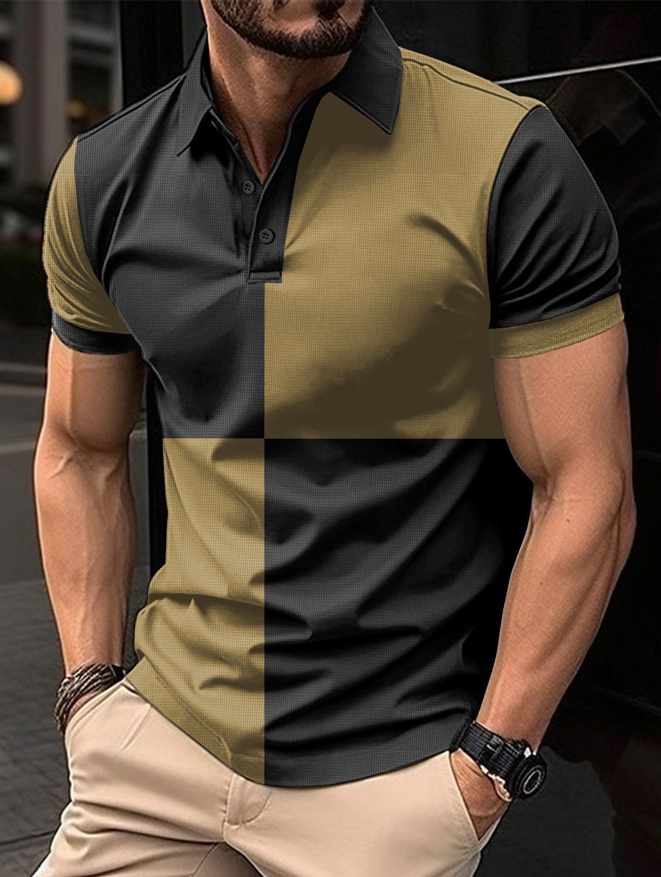 Sports Short Sleeve Color Stitching Turnover Neck Polo Shirt men