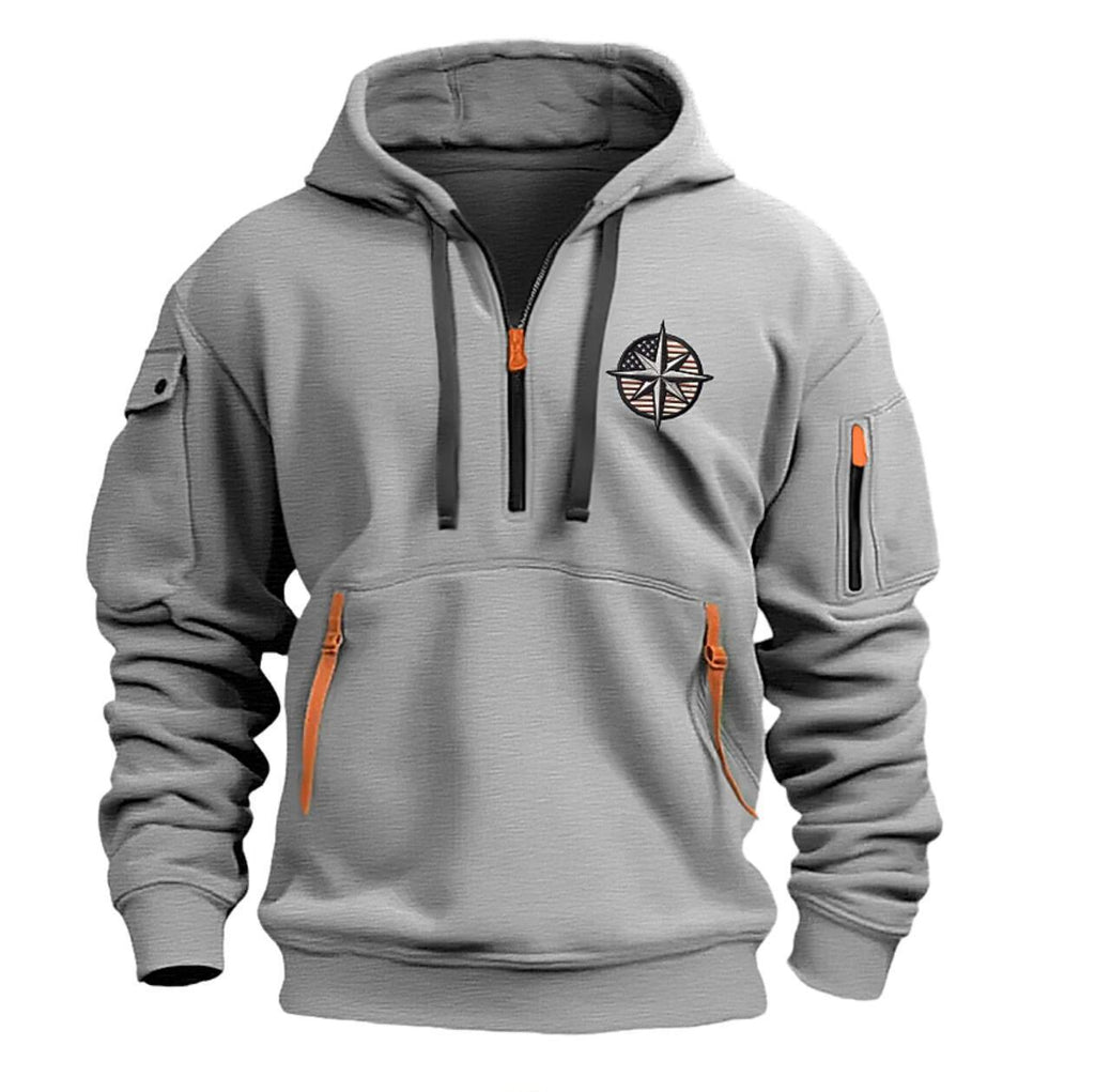Men's Casual Sports Multi-zipper Embroidery Badge hoodie