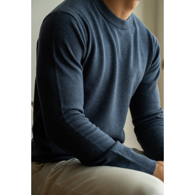 Wool Tencel Round Neck Commuter Solid Color Base Sweater