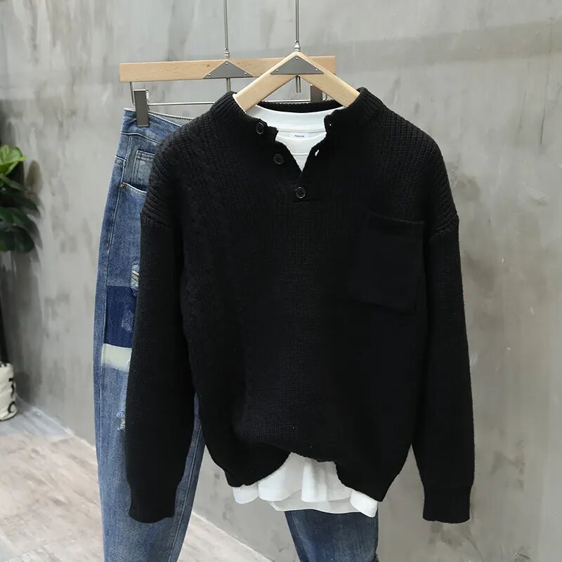 Retro Pullover Men Loose Pockets All-match Casual Sweater