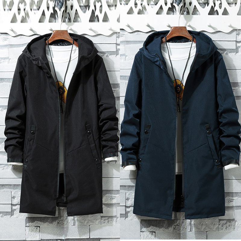 Autumn Hooded Coat Solid Color Mid Length coat