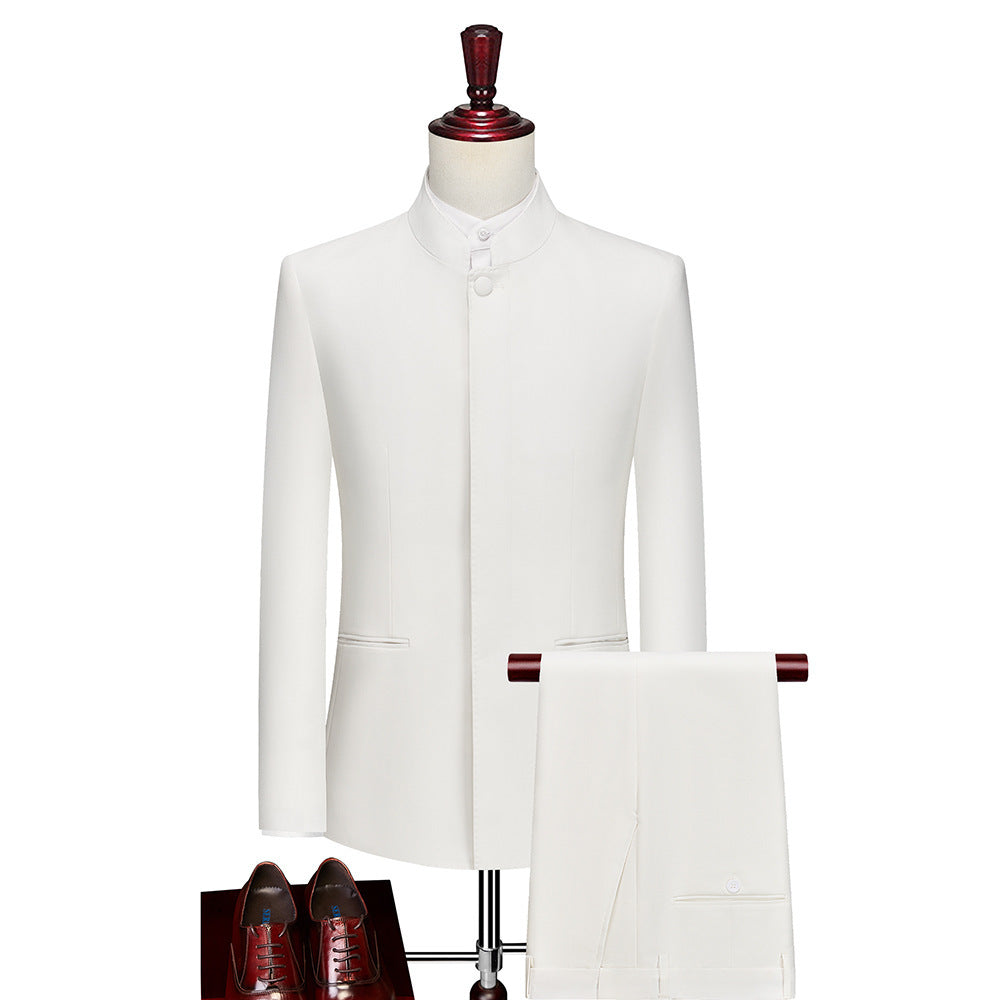 Men's White Zhongshan Suit set