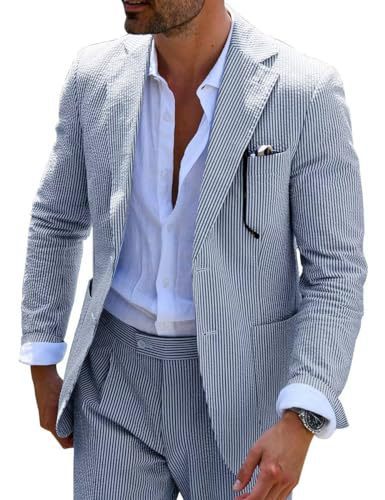 Men's Two-piece Suit Seersucker Summer