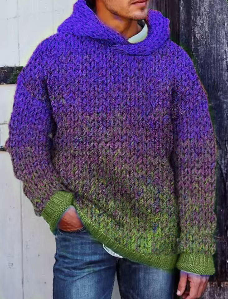 Acetate Fiber Men's Heavy Classic Style Woven Hooded Sweater