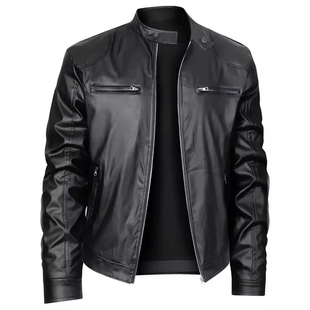 Men's Stand-up Collar Slim Fit Leather Zipper jacket