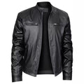 Men's Stand-up Collar Slim Fit Leather Zipper jacket