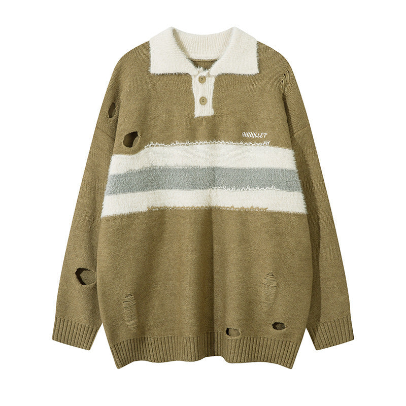 American Retro Lapels Long Sleeve Sweater