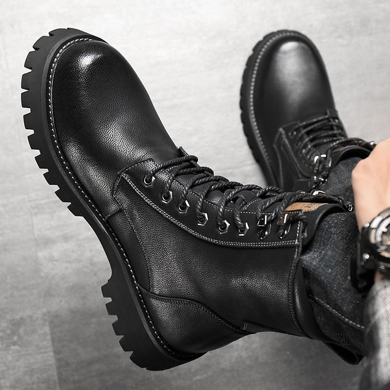 Worker Boot High Top British Style Thick Bottom Fleece-lined boots